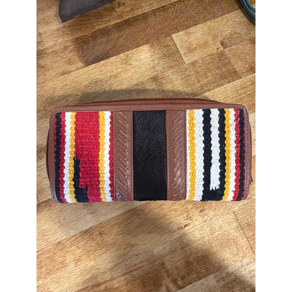 Myra Bag Wallet Women OS Southwestern Rug Leather Hair-on-Hide Zip Around Clutch